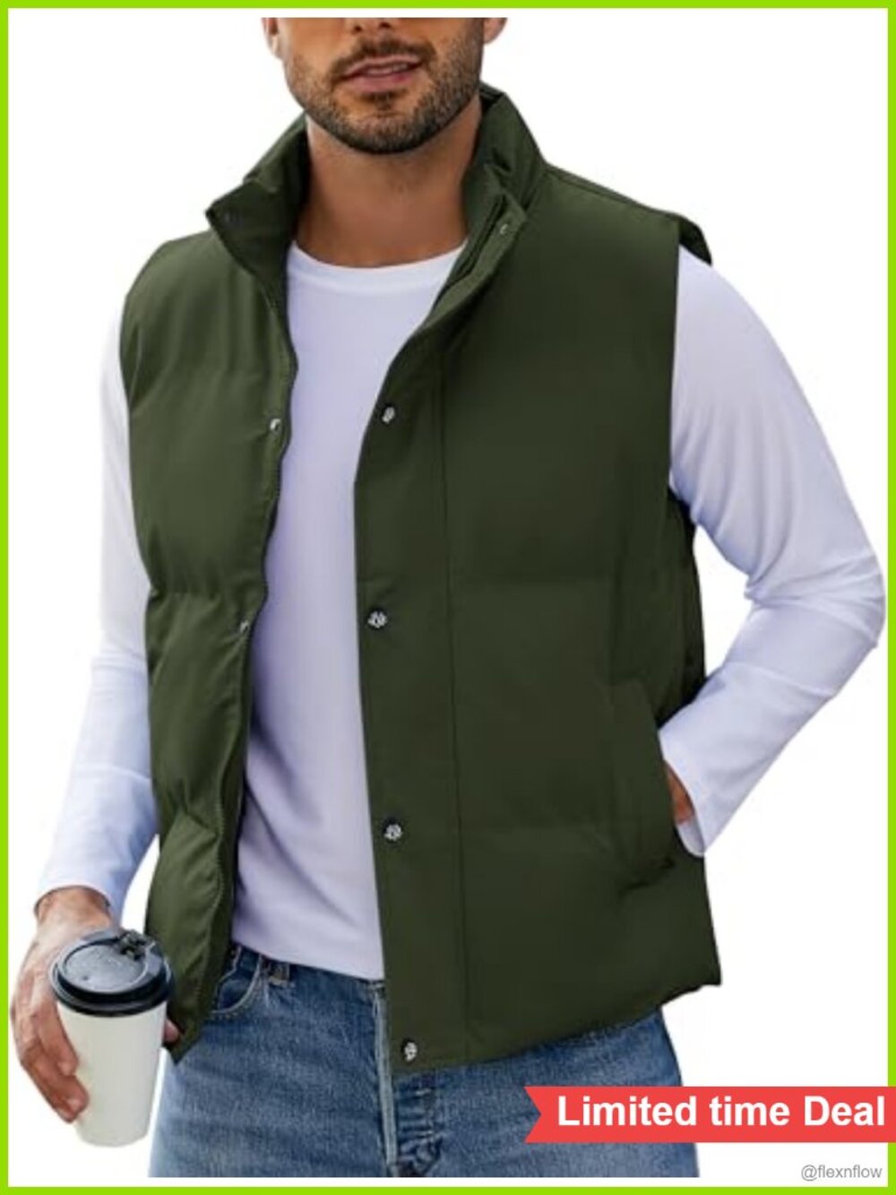 Men's Quilted Puffer Vest Lightweight Sleeveless Stand Collar Winter Outerwear